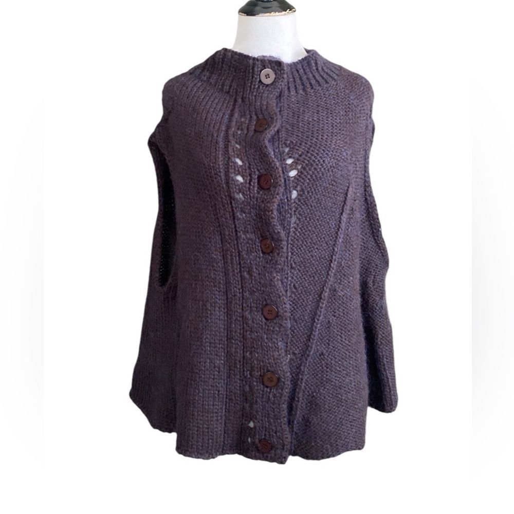Lilith Brown purple Blue Mohair Alpaca Blend Sleeveless Poncho Knit Cardigan Ves